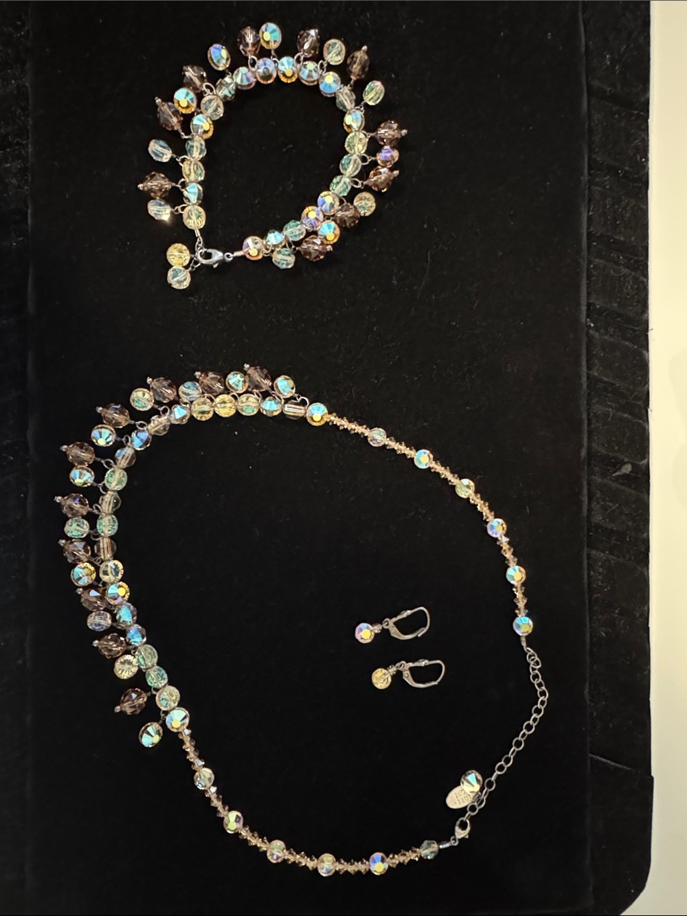 Iridescent Swarovski Crystal Necklace in Multicolor with Matching Earrings